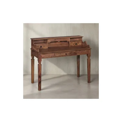 KADIMA DESIGN Landhaustisch aus Sheesham-Holz, 115 cm, Vintage-Look, mit 3 Schubladen, praktisch und stilvoll