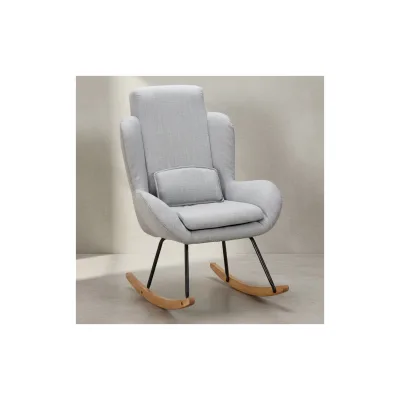 KADIMA DESIGN LAVANT Schaukelstuhl: Weiche Sitzschale, Wippfunktion, abnehmbare Polsterung, hohe Rückenlehne, Rubberwood, Grau/Blau/Anthrazit.