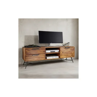 KADIMA DESIGN Lowboard NISHAN, Sheesham Massivholz, 160x54x40 cm, Industrial Design