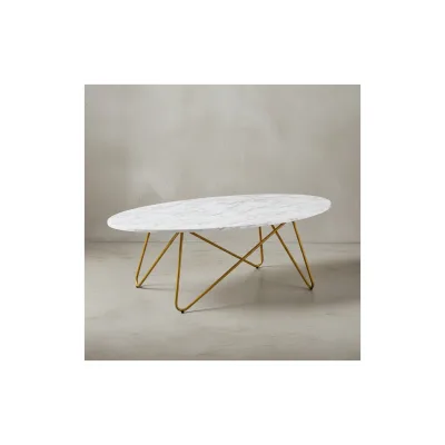 KADIMA DESIGN Marmor-Optik Couchtisch, Goldfarbenes Gestell, Oval, 120x40x60 cm