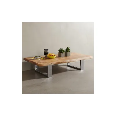 KADIMA DESIGN Massiver Akazienholz Couchtisch mit Baumkanten, Landhausstil, stabile Metallbeine