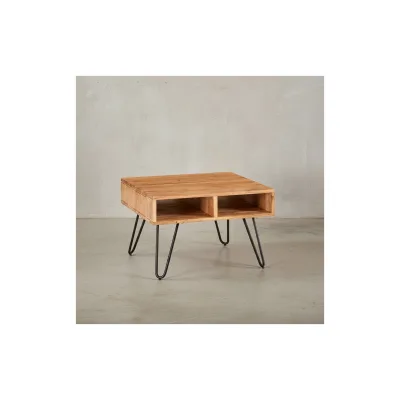 KADIMA DESIGN Massiver Akazienholz Couchtisch, Modernes Design, Metallgestell, Stauraum