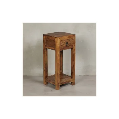 KADIMA DESIGN Massivholz Beistelltisch Sheesham, 30x30x68cm, mit Ablage und Schublade - Handgefertigt