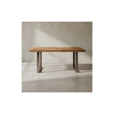 KADIMA DESIGN Massivholz Esstisch, 180 x 90 cm, rustikales Design, Edelstahlbeine, Mango Massivholz.