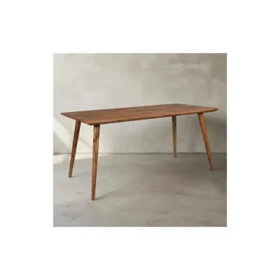 KADIMA DESIGN Massivholz Esstisch "SAVIO": Retro Landhausstil, handgefertigt, Sheesham-Holz, 160 x 80 cm, Braun mit Maserungen.