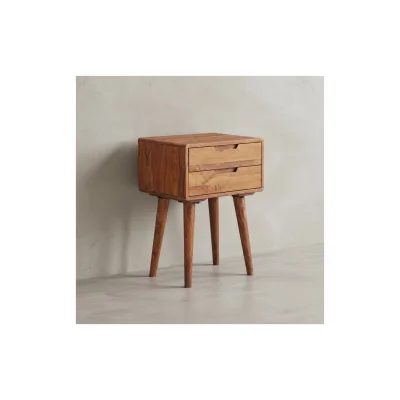 KADIMA DESIGN Massivholz Nachtkästchen im Landhaus-Stil, Sheesham, 47x66x36 cm, 2 Schubladen