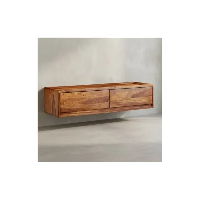 KADIMA DESIGN Massivholz Wand-Lowboard, Hochwertiges TV-Board aus Sheeshamholz, Modernes Design, 2 Schubladen