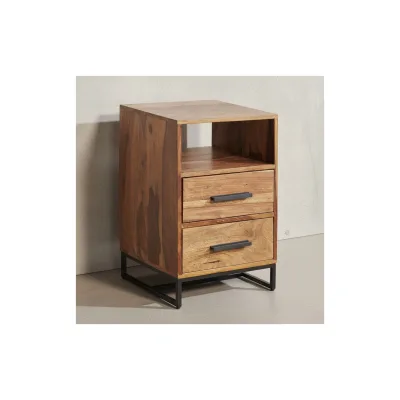 KADIMA DESIGN Moderne Nachtkommode im Industrial-Style, Massivholz- und Metall-Design, für Boxspringbetten
