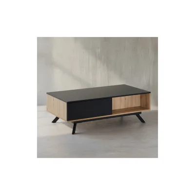KADIMA DESIGN Moderner Couchtisch mit Stauraum, Eiche-Dekor und Schwarz, 110x60x38 cm, robust und wasserabweisend