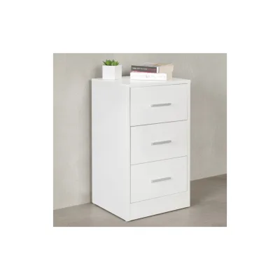 KADIMA DESIGN Moderner Nachtschrank: Holz, 3 Schubladen, in Weiß, melaminharzbeschichtet