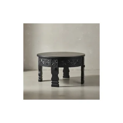 KADIMA DESIGN Orientalischer Couchtisch, Schwarz lackiertes Massivholz, Handgefertigt