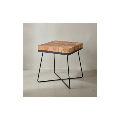 KADIMA DESIGN Quadratischer Beistelltisch Akazie, Industrial-Style, Massivholz, Metallgestell.