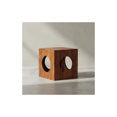 KADIMA DESIGN Quadratischer Beistelltisch aus Sheesham-Holz mit Cube-Design, vielseitige Platzierung, Stauraummöglichkeiten, handgefertigt