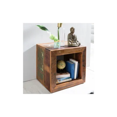 KADIMA DESIGN Rechteckiger Beistelltisch Diana, 45x45x35 cm, Mango-Holz - Shabby-Chic & Stabil