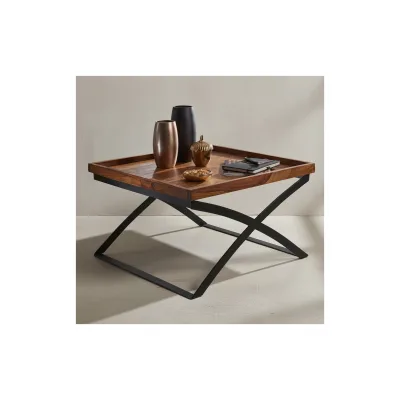 KADIMA DESIGN Quadratischer Couchtisch im Industrial-Stil, Sheesham & Eisen, 63x39x63 cm.