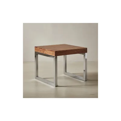 KADIMA DESIGN Quadratischer Couchtisch: Massivholz, Metallgestell, 45x45x40 cm, Sheesham-Massivholz, pflegeleicht.