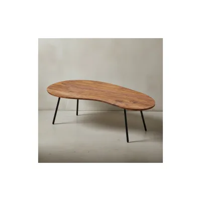 KADIMA DESIGN Retro-Couchtisch CALABRIA: Massivholz, Metallbeine, Pflegeleichte Tischplatte, Nierenform