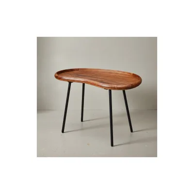 KADIMA DESIGN Retro Couchtisch UMBRIEN: Massivholz und Metallbeine, Nierenform, Sheesham-Holz, Handgefertigt