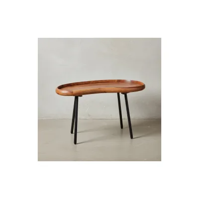 KADIMA DESIGN Retro Couchtisch UMBRIEN: Massivholz und Metallbeine, Nierenform, Sheesham-Holz, Handgefertigt