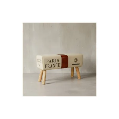 KADIMA DESIGN Retro Sitzbank Canzas, 91 cm, Stoff/Leder, Braun/Beige - Stabile Holzbeine & Bequem