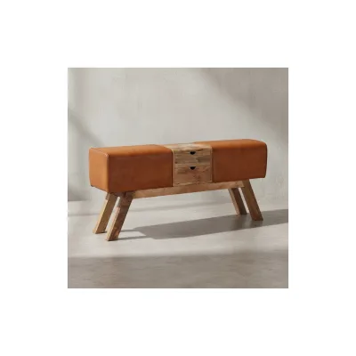 KADIMA DESIGN Retro-Sitzbank mit Schubladen: Massivholz, Stoffbezug, 120x56x30 cm, 2 Schubladen, Seitentasche.
