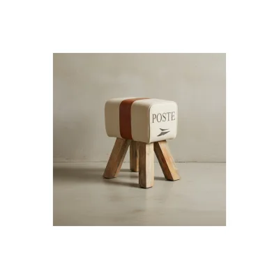 KADIMA DESIGN Retro Sitzhocker Canzas, Baumwollgewebe/Ziegenleder, 40x47x30 cm - Stilvoll & Robust