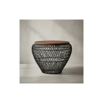 KADIMA DESIGN Runder Couchtisch mit Stauraum: Holz- und Metallgestell, innenliegender Stauraum, recyceltes Mango-Massivholz, 15 kg Belastbarkeit.