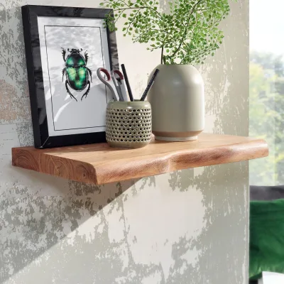 KADIMA DESIGN Rustikales Landhausstil Baumkanten-Wandregal, Handgefertigt aus Massivholz, 40cm