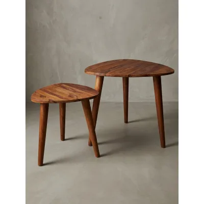 KADIMA DESIGN Rustikales Sheesham Holz Beistelltisch Set, 2 Stück, Landhausstil, stabil
