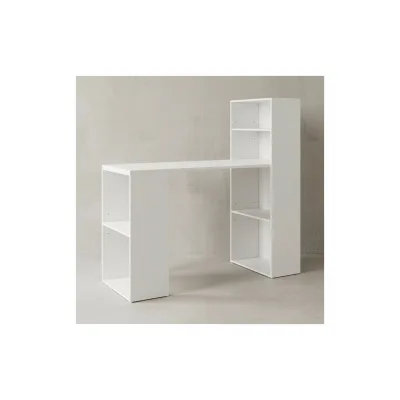 KADIMA DESIGN Schreibtisch mit Regal BRENTA: 120x120x53 cm, Spanplatte, variable Regalhöhen – Weiß matt, modern & platzsparend