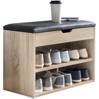 KADIMA DESIGN Schuhbank CIGNO mit Stauraum: Gepolsterter Kunstlederbezug, Sonoma Eiche, Melaminharzbeschichtung