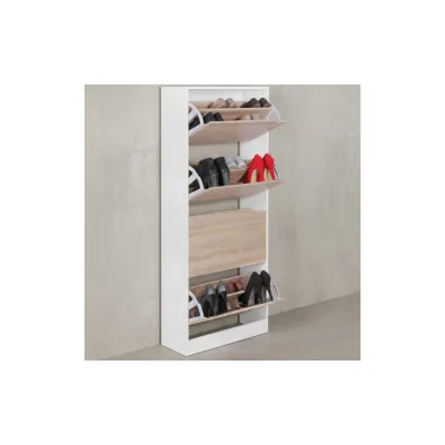 KADIMA DESIGN Schuhschrank 4 Fächer - 24 Paar Schuhe, Weiß und Sonoma Eiche, Robuste Spanplatte, KADIMA DESIGN