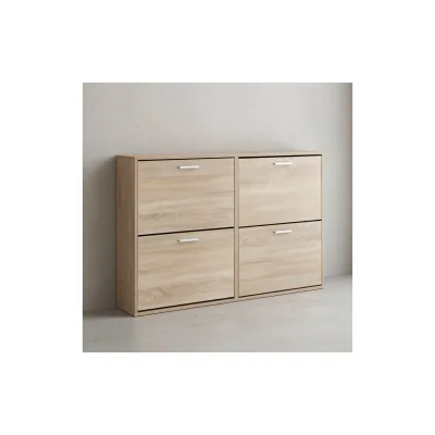 KADIMA DESIGN Schuhschrank NIDDA Holz: Zeitloses Design, große Ablagefläche, 4 Klapptüren, 8 Schuhablagen, einfacher Aufbau.