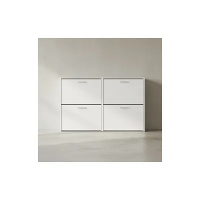 KADIMA DESIGN Schuhschrank NIDDA Holz: Zeitloses Design, große Ablagefläche, 4 Klapptüren, 8 Schuhablagen, einfacher Aufbau.