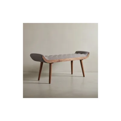 KADIMA DESIGN Sitzbank aus Massivholz und Leder/Stoff: Chesterfield-Muster, 125x50x38 cm, Lederpolsterung, Massivholzbeine.