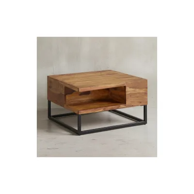 KADIMA DESIGN Sofatisch, Sheeshamholz, Staufach, 60x60x34,5 cm, Industrial-Design