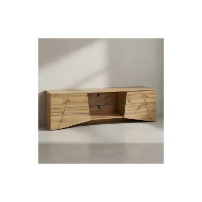 KADIMA DESIGN TV-Lowboard Holz Eiche-Dekor, Platz für 70-Zoll TV, Eichenoptik und Glas