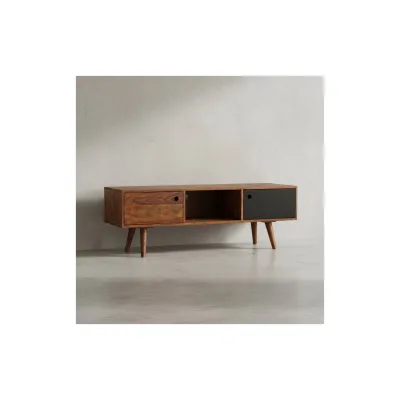 KADIMA DESIGN TV-Lowboard SAVIO: Rustikale Landhaus-Optik, Massivholz Sheesham, Viel Stauraum, Einzigartige Maserung