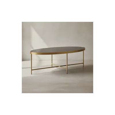 KADIMA DESIGN VILS Couchtisch, oval, Glasplatte, filigranes Metallgestell, Schwarz/Gold, 110x56 cm