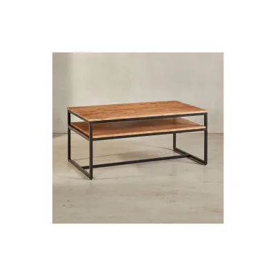 KADIMA DESIGN Vintage Industrial Couchtisch aus Akazieholz und Eisen, 2 Ablagen, 15 kg Belastbarkeit
