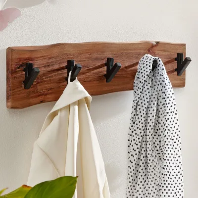 KADIMA DESIGN Wandgarderobe, Akazien-Massivholz & Metall, Naturkante, 60x17x9 cm
