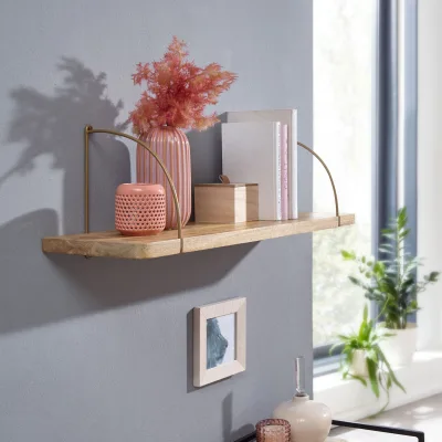 KADIMA DESIGN Wandregal TEVERE: Industrie-Stil, Mango Massivholz/Eisen, 60x22x25 cm.