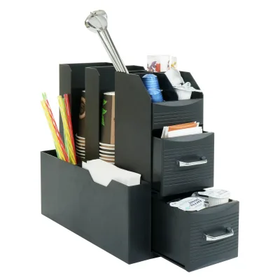 Kaffeestation für Zubehör MCW-L97, Tee Kaffee Organizer Aufbewahrungsbox mit 2 Schubladen und 7 Fächern, 29x14x33cm