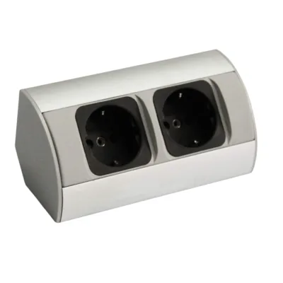 kalb   2-fach Ecksteckdosenleiste zur Montage, 2x 230V Steckdose, Anschlusskabel ohne Stecker, silber/schwarz