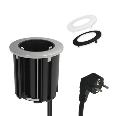 kalb   Einbausteckdose 230V Tischsteckdose 54mm rund für Montage in und an Möbeln / Platten, mit EU-Stecker, inkl. farbiger Blenden