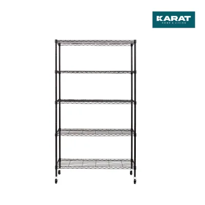 Karat homeliving Gitterregal mit Rollen Maya   5 Böden   Für Wohnzimmer, Bad oder Keller   89 x 34 x 150 cm
