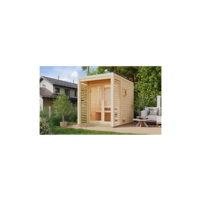 Karibu 38 mm Saunahaus Angelia 1-3 Saunaofen mit eingebauter Steuerung 9 kW naturbelassen Set