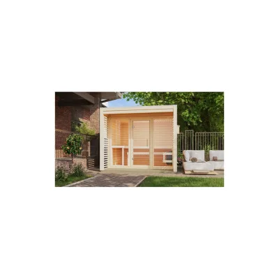 Karibu 38 mm Saunahaus Angelia 1-3 Saunaofen mit eingebauter Steuerung 9 kW naturbelassen Set