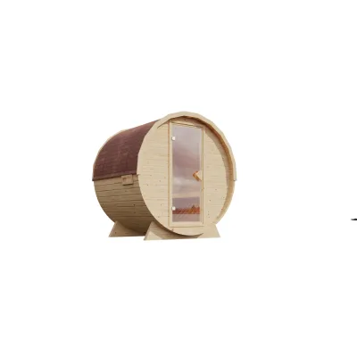 Karibu Fasssauna 1 - SET naturbelassen mit Ofen 9 kW integr. Strg., Kabel, Schindeln