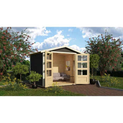 Karibu Gartenhaus "Asaba 4" SET terragrau mit Boden, Schindeln schwarz